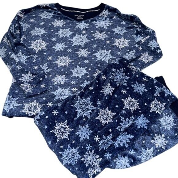 Nautica Womens Snowflake Pajama Set S 100% Cotton Blue Winter Pattern Vietnam - Picture 3 of 11